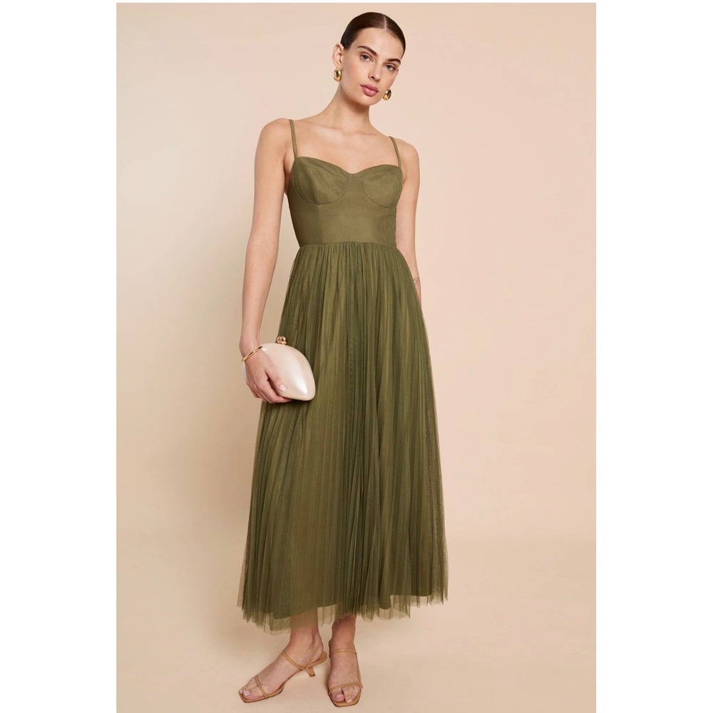 o.p.t One Pretty Time Tulle Corset Midi Dress Olive Green T25KDRS02300 Size 0